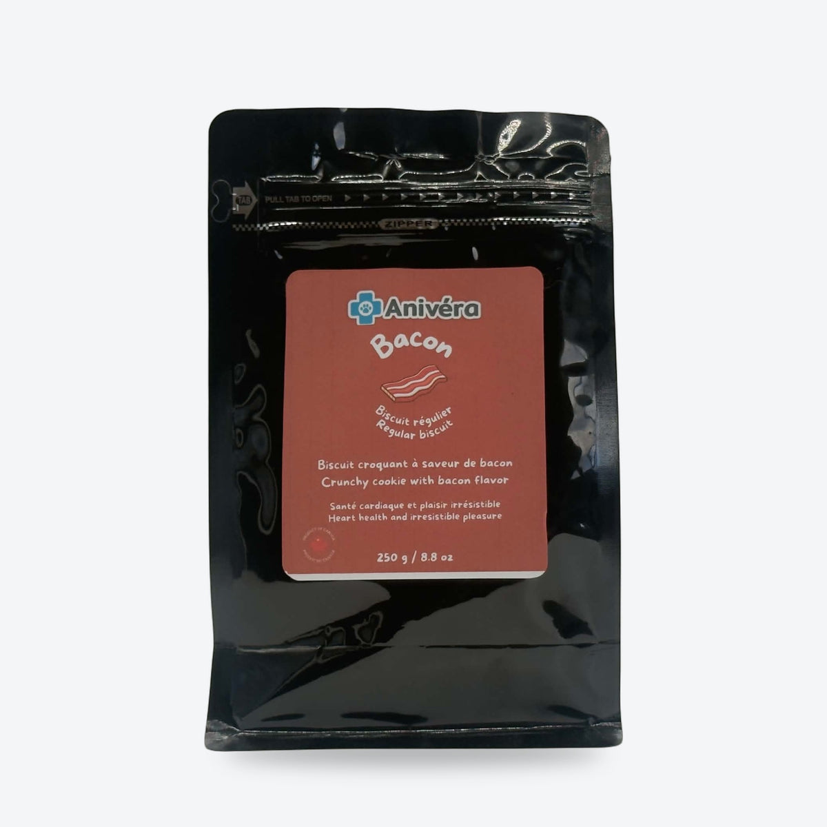 Biscuit au bacon, format régulier 250 g : emballage, face avant