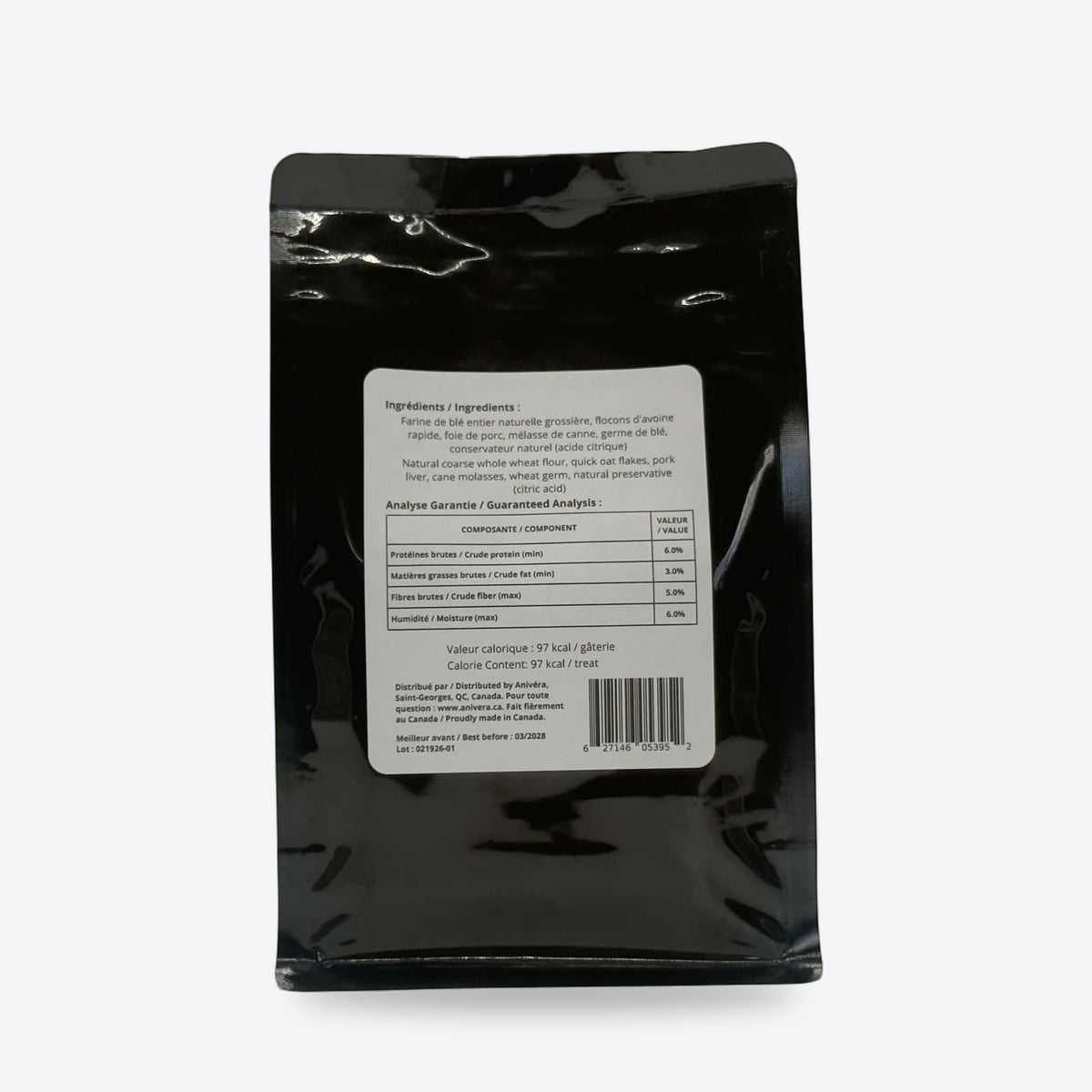 Biscuit au foie de porc, grand format 300 g : emballage, face arrière