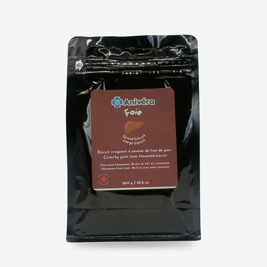 Biscuit au foie de porc, grand format 300 g : emballage, face avant