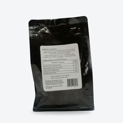 Biscuit au saumon, grand format 300 g : emballage, face arrière