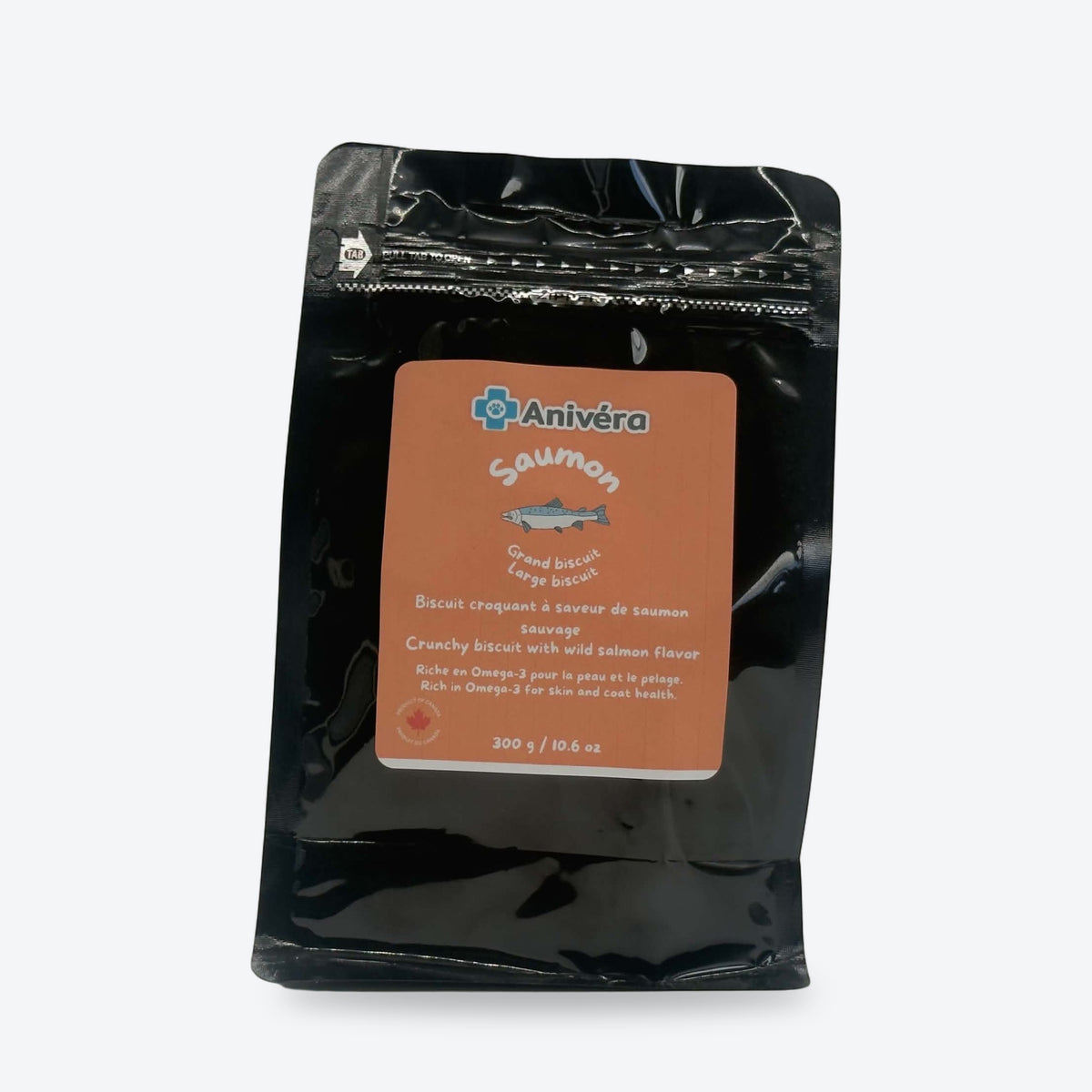 Biscuit au saumon, grand format 300 g : emballage, face avant