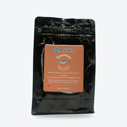 Biscuit au saumon, format régulier 250 g : emballage, face avant