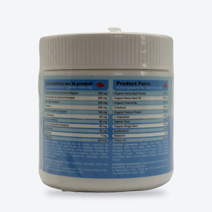 Gâterie calmante : pot, face arrière