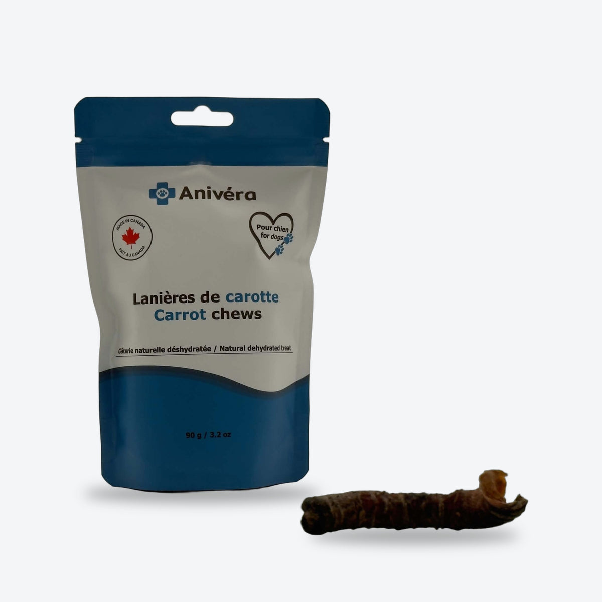 Lanières de carotte : l'emballage et la gâterie / Carrot chews: package and treat