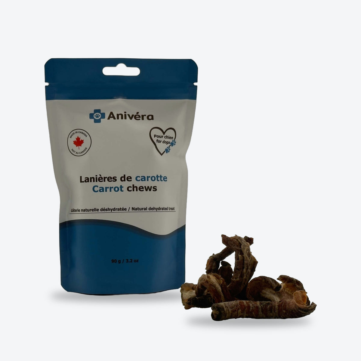 Lanières de carotte : l'emballage et la gâterie / Carrot chews: package and treat