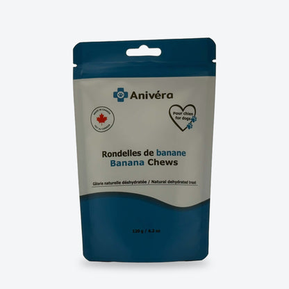 Rondelles de banane : emballage, face avant / Banana chews: bag, front